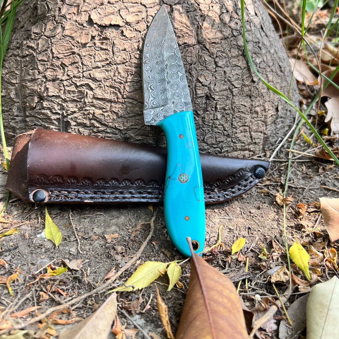 8" Cowboy Damascus Fixed Blade Knife
