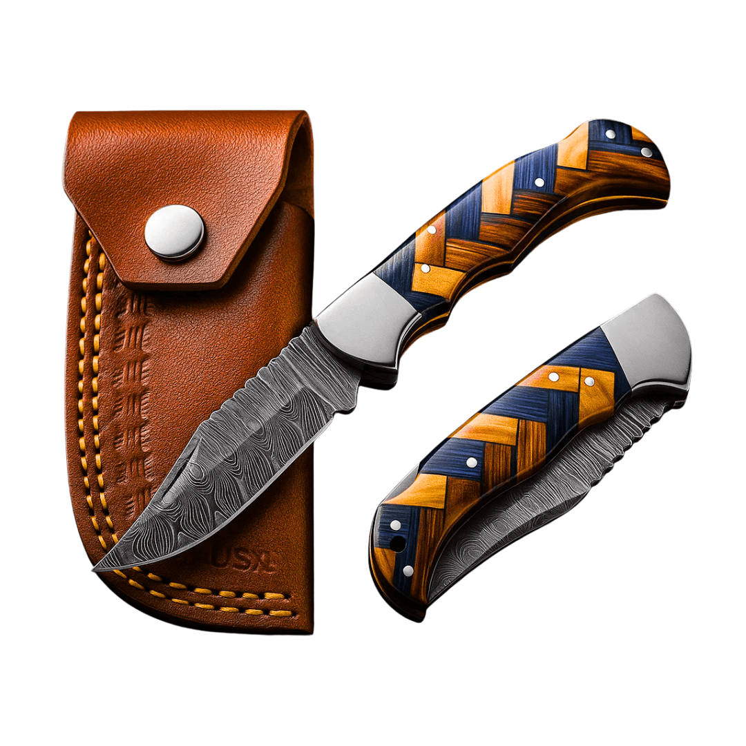 Damascus Blade Folding Knife (6.75-inche)