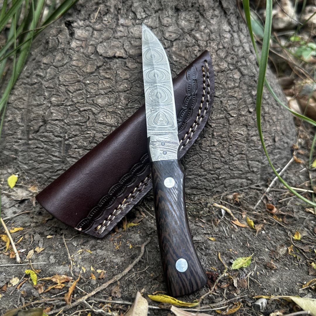 Damascus Steel Cowboy Knife Wenge Wood Handle