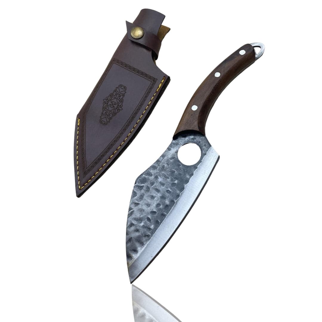 Hand-Forged Hammered Finger Hole Cleaver Knife
