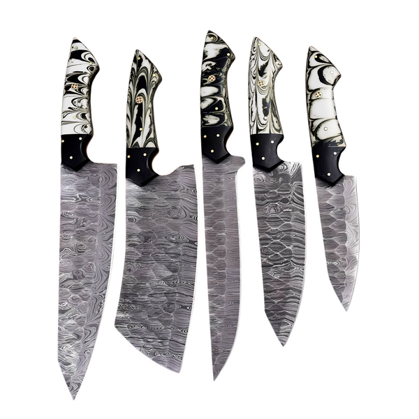 5-Piece Damascus White Swirl Chef Set