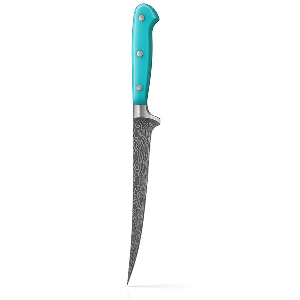 12" Premium Damascus Fillet Knife with Aqua Handle