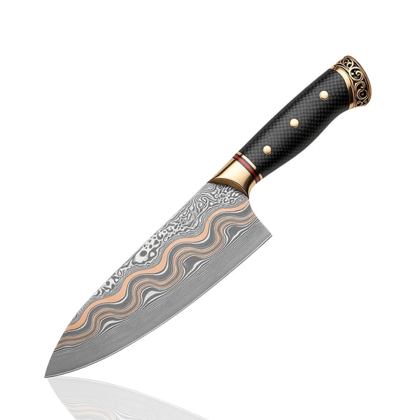 Custom Luxury Copper Damascus Kitchen Knife