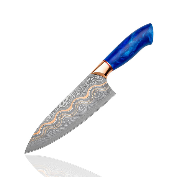 Premium Blue Resin Damascus Chef Knife