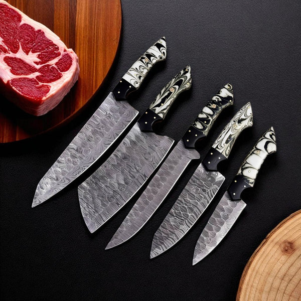Arctic Swirl Damascus knife Set (5-Piece)