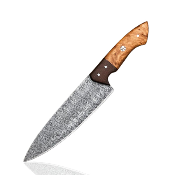 Japanese Damascus Chef Knife with wavy brocade blade pattern
