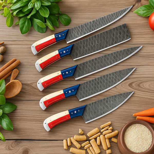 Patriotic Damascus Chef Set (5-Piece)