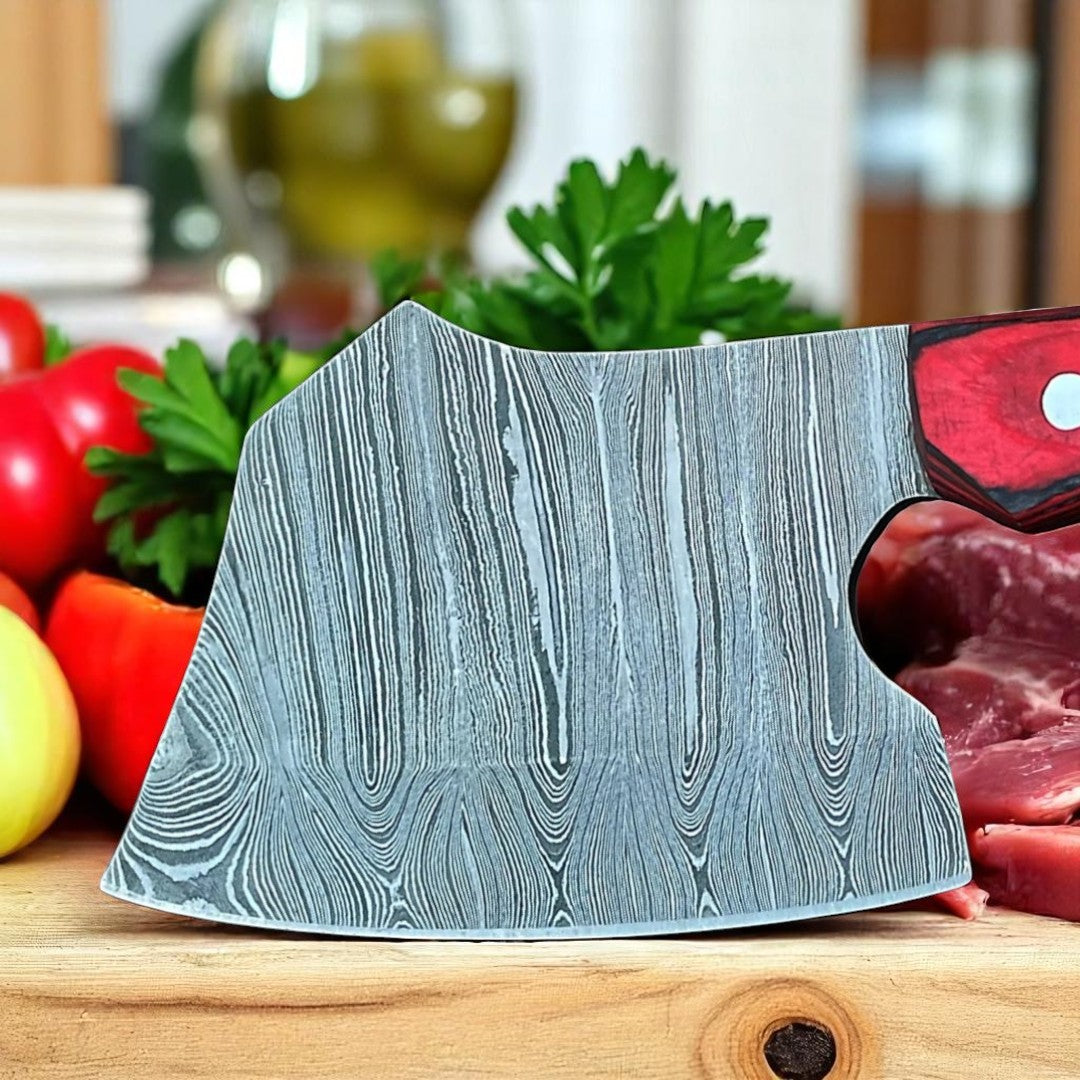 Damascus Mini Cleaver blade view
