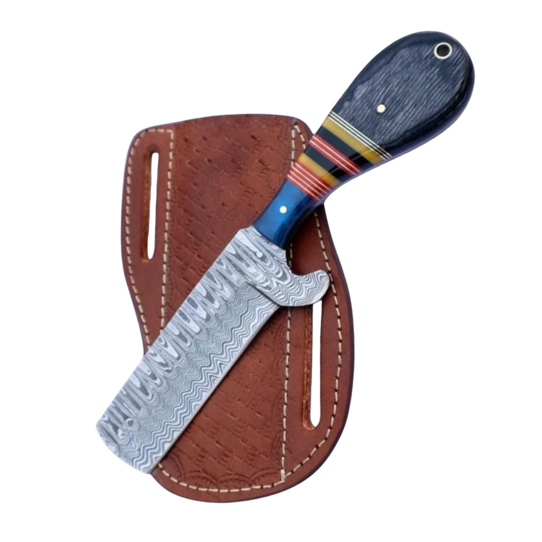 Damascus Bull Cutter Knife with multi-striped handle