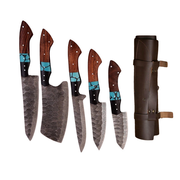 5-Piece Water Ripple Damascus Knife Set