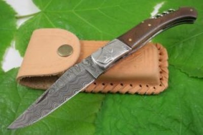 Handmade Damascus Bottle Opener Pocket Knife