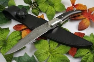 Buffalo Horn Handle Damascus Folding Knife fully view