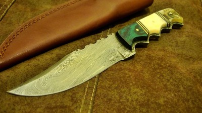 Damascus Full Tang Knife Custom Leather Sheath