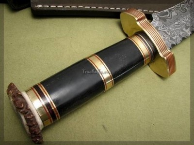 Stag Crown Antler Damascus Bowie Knife