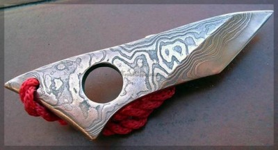 Small Damascus Cutter with Leather Sheath