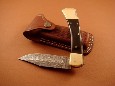 Horn Handle Pocket Damascus Knife