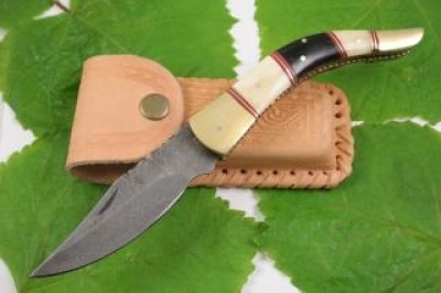 Horn Handle Damascus Pocket Knife