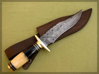 Damascus Knife Bone and Horn Handle